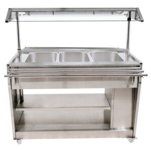 48″ 3 Pan Sealed Well Steam Table with Integrated Lighting Canopy, All-Stainless-Steel, 110V, 1450W