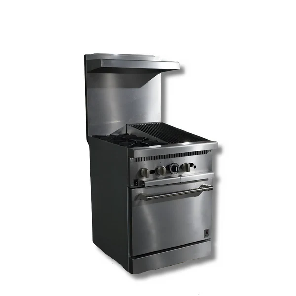 HOT ZONE 24 Inch Gas Range- 12" Charbroiler top with 2 Open Burners, Convection oven with 2 Big fans Switch controller